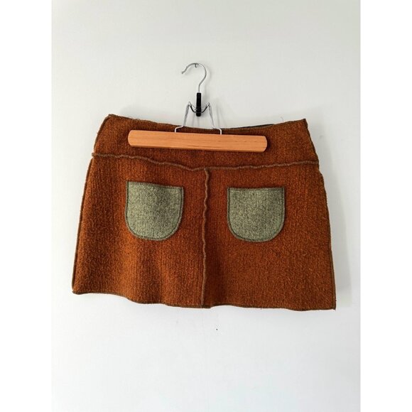 y2k vintage Beebop & Wally brown green boho fairy grunge felted short mini skirt - Picture 6 of 7